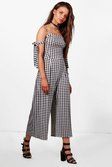 Helen Tie Arm Gingham Culotte Jumpsuit | Boohoo.com (US & CA)