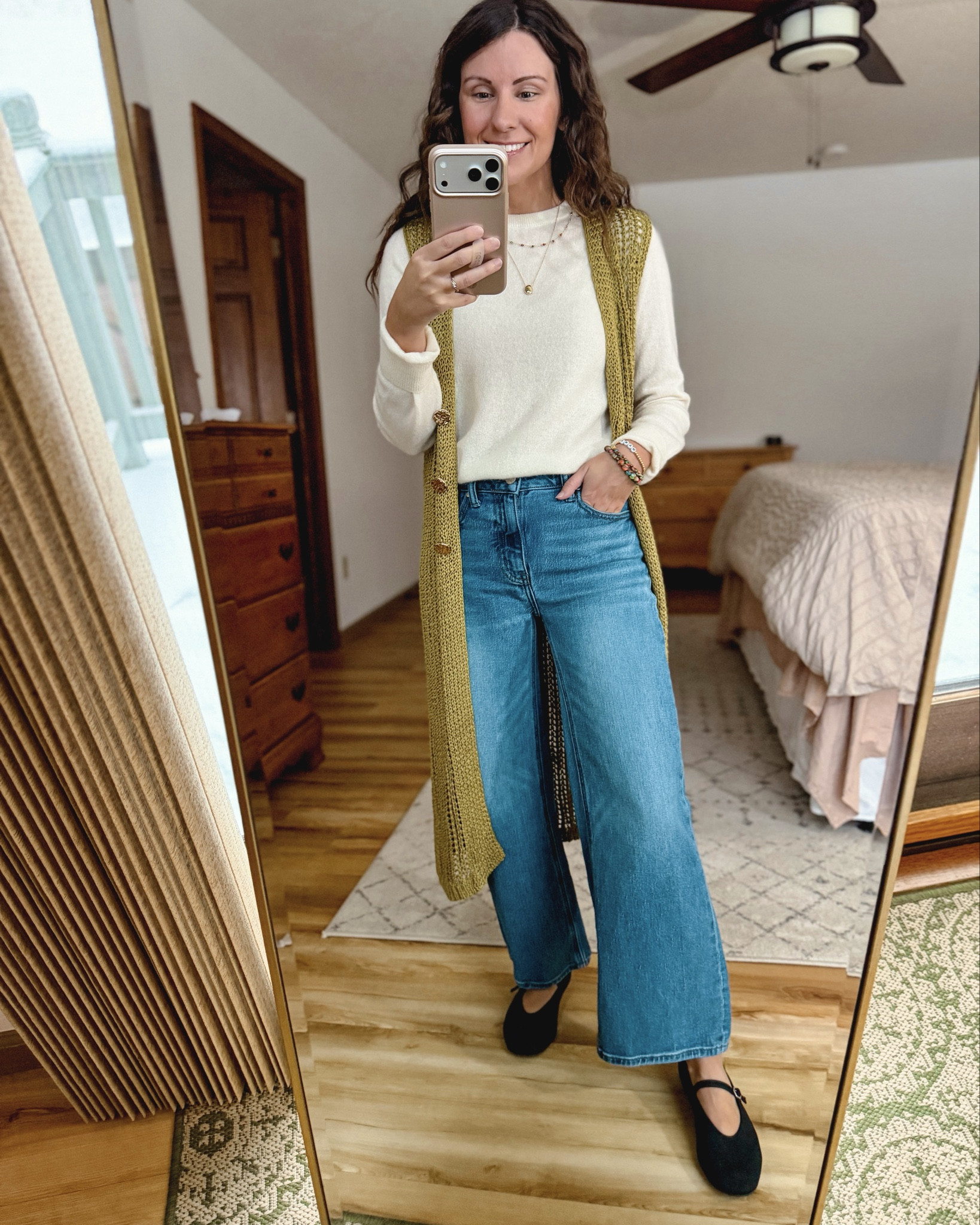 wearing xs in my cashmere crewneck (form Mott and Bow—also linked similar ones from Quince!) size 24 in the 26” inseam in my jeans, and size small in my crochet vest cardigan. My mary Jane flats  are size 7 and I also linked similar ones. 

#LTKootd #LTKgrwm #LTKPetite