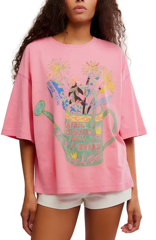 Free People In Spring Cotton Graphic T-Shirt in Pink Poppy Combo at Nordstrom, Size X-Small | Nordstrom