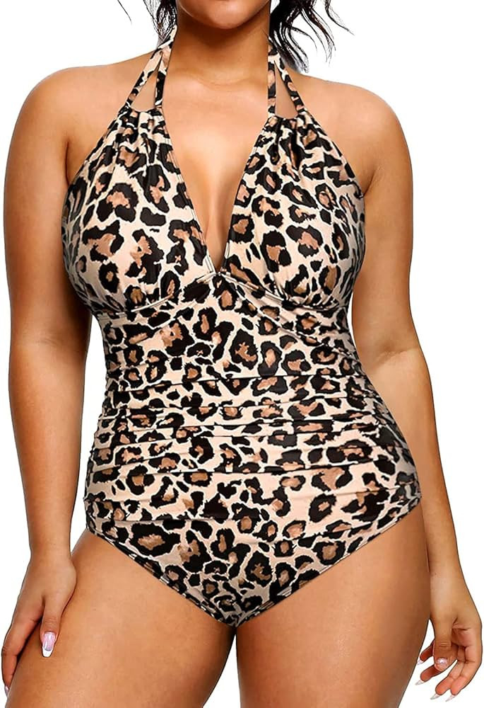 Aqua Eve Plus Size Swimsuits One Piece Bathing Suit for Women Tummy Control Sexy Halter Swimwear | Amazon (US)