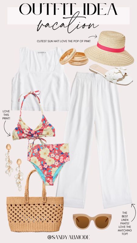 Cute vacation style | beach day look | pool day outfit | linen pull on pants | linen cropped top | linen coverup set | affordable resortwear | chic resortwear | floral high waisted bikini | Target finds | Target resort wear | white spring sandals | gold bangles | Target straw tote 

#LTKSeasonal #LTKstyletip #LTKswim