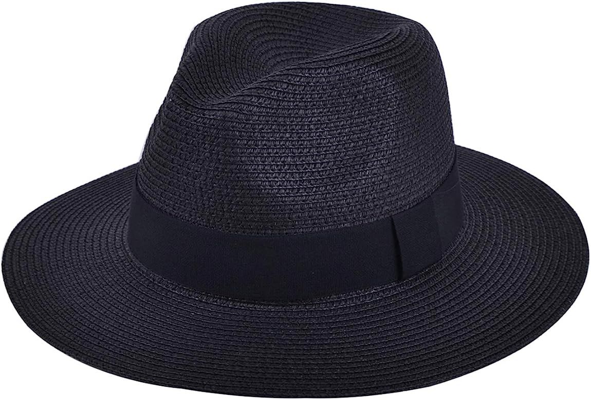 Women Wide Brim Straw Panama Roll up Hat Fedora Beach Sun Hat UPF50+ | Amazon (US)