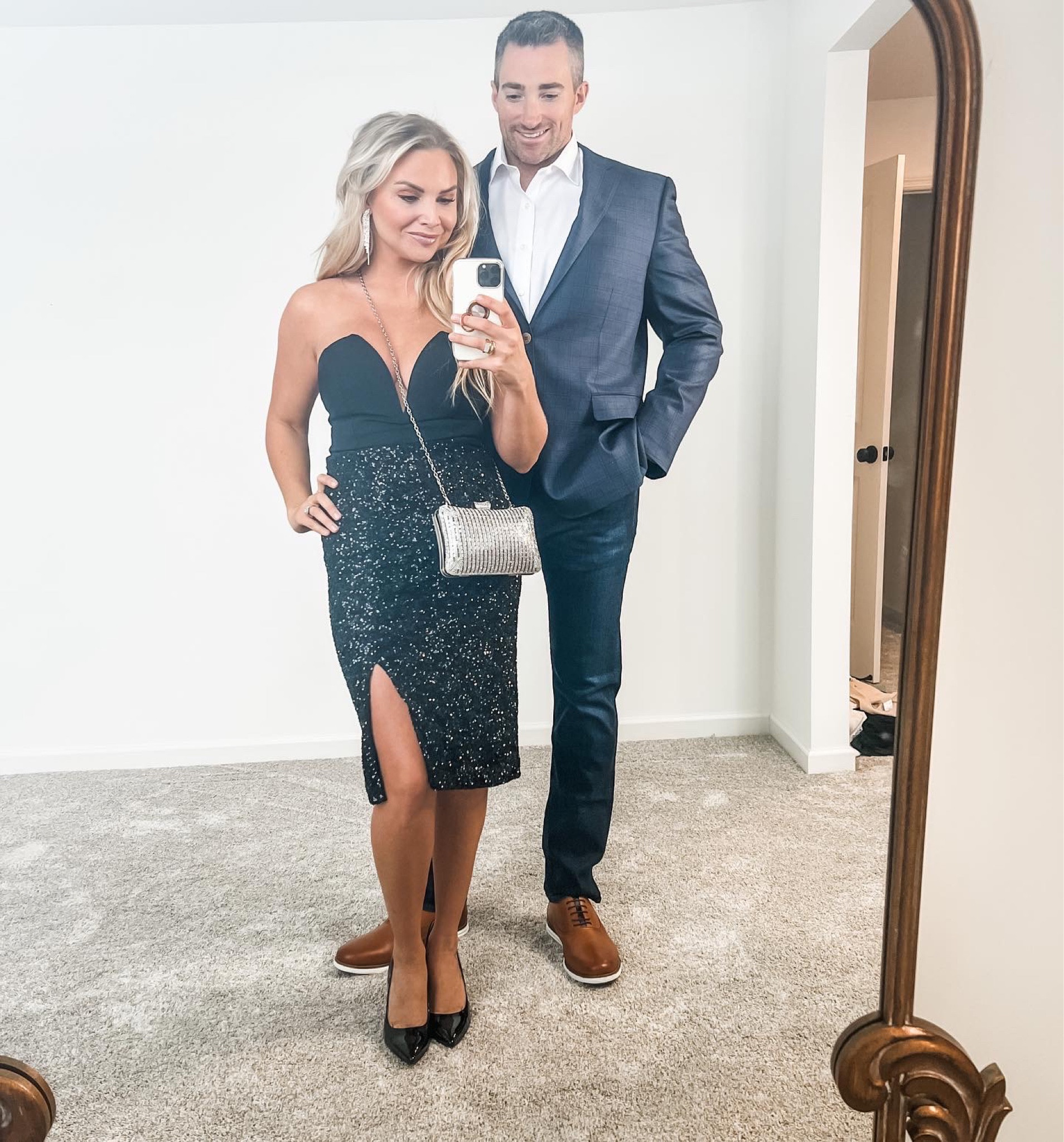 Date night outfit, Formal outfit,Dress. Black dress, Sequin skirt, pumps, heels, men’s sports coat, men’s work clothes, express, earrings. Going out outfit. Party outfit. Cocktail dress

#LTKsalealert #LTKstyletip #LTKunder100