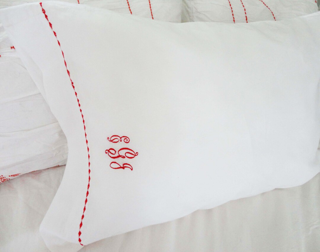 Monogram Standard Pillow Cases With Custom Embroidered Border - Etsy | Etsy (US)