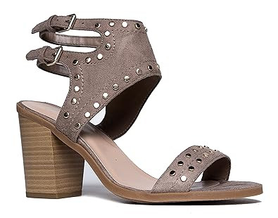 J. Adams Studded Suede Cut Out Sandal - High Heel Buckle Shoe - Edgy Sexy Wood Block Heel - linq by | Amazon (US)