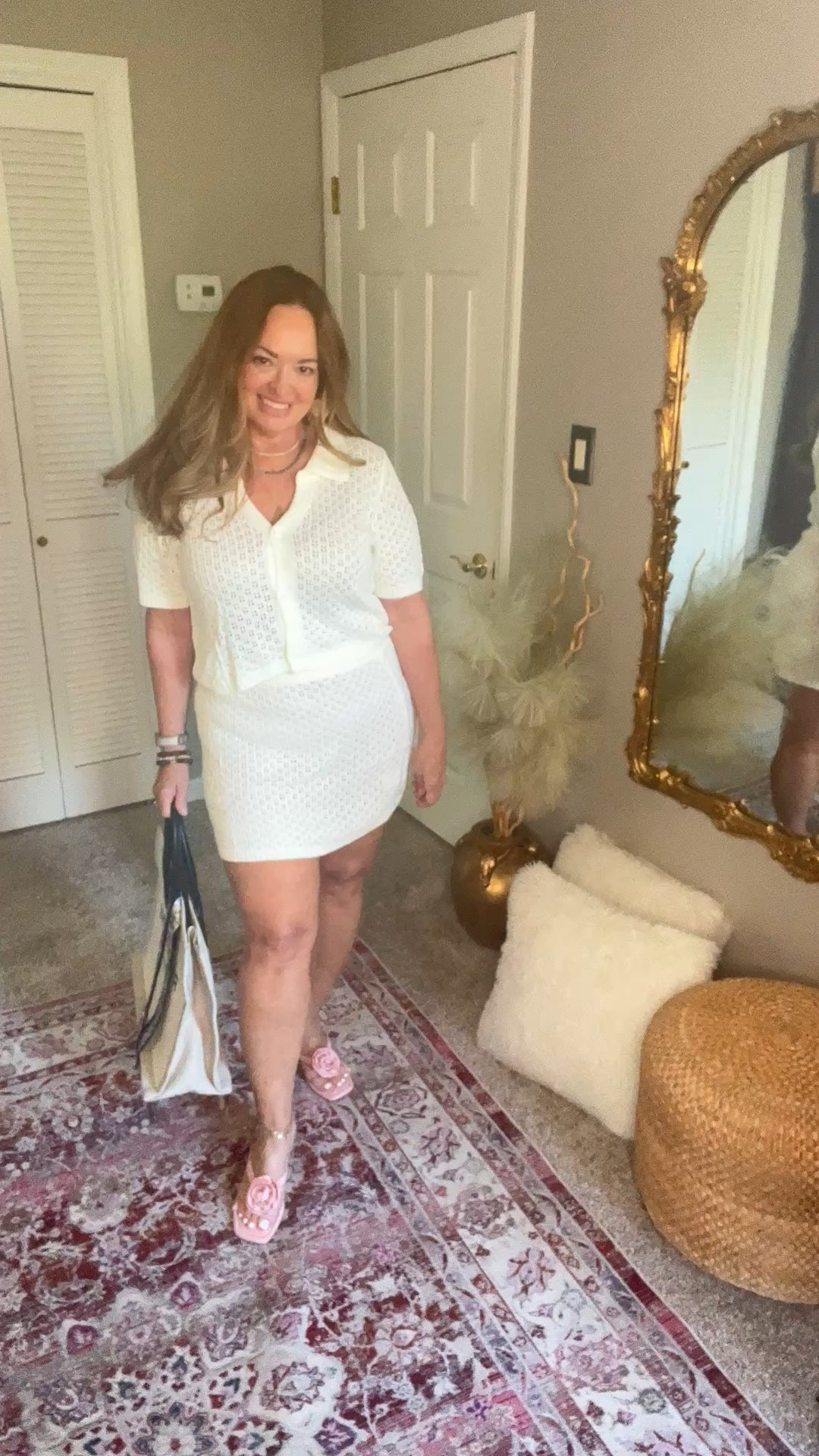 Womens 2 piece crochet cover up with button up shirt crop and mini skirt. 

#LTKTravel #LTKMothersDay #LTKSwim