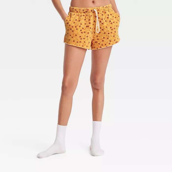 Women's Floral Fold-Over Fleece Lounge Shorts - Colsie™ Yellow | Target