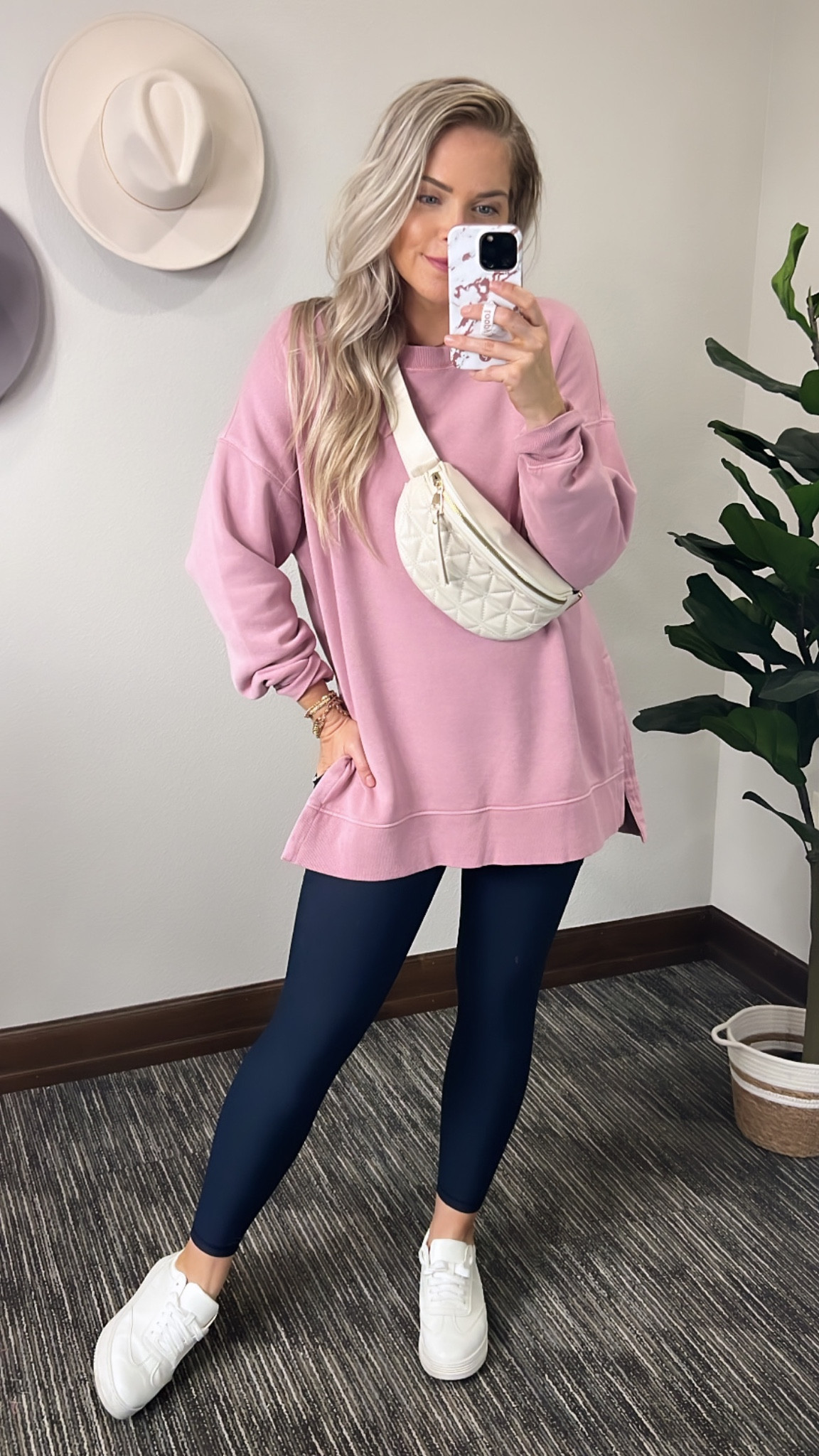 Medium in both oversized tunic sweatshirt and leggings  

#LTKSeasonal #LTKFitness #LTKFind