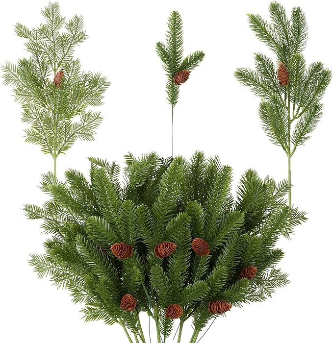 Dingion 34 Pcs Christmas Artificial Pine Needles Branches with Cones 16 Inch 10 Inch Greenery Pin... | Amazon (US)