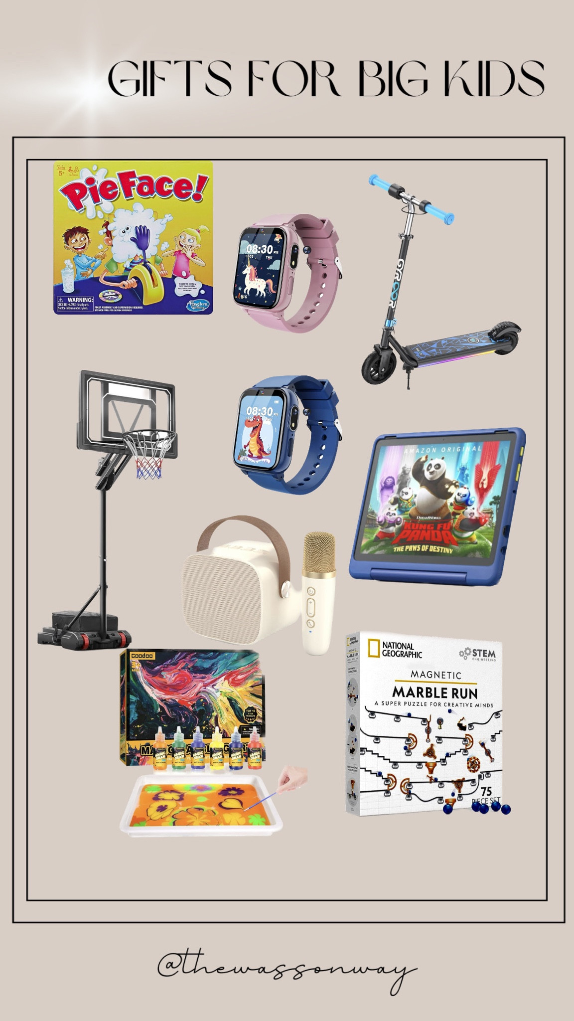 Gifts for big kids. 
Board games, marble game, painting set, karaoke machine, scooter, basketball hoops, smart watch for boy and girl, kindle fire for kids

#LTKHolidaySale #LTKGiftGuide #LTKHoliday