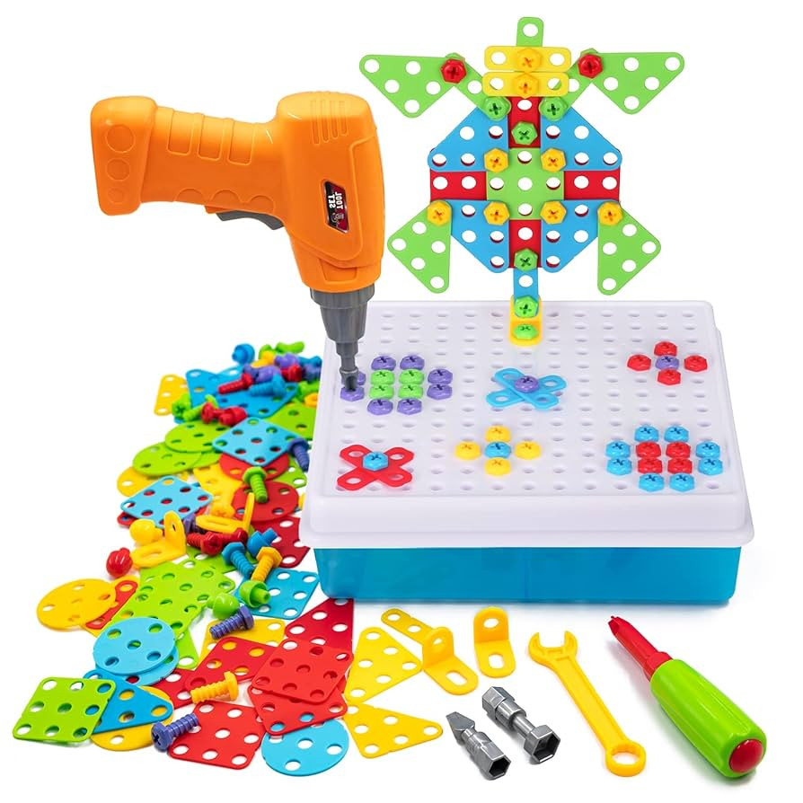 STEM Drill & Build Kit for Kids Ages 3-8 | Electric Toy Drill with 193+ Pieces (Screws, Nuts, Rai... | Amazon (US)