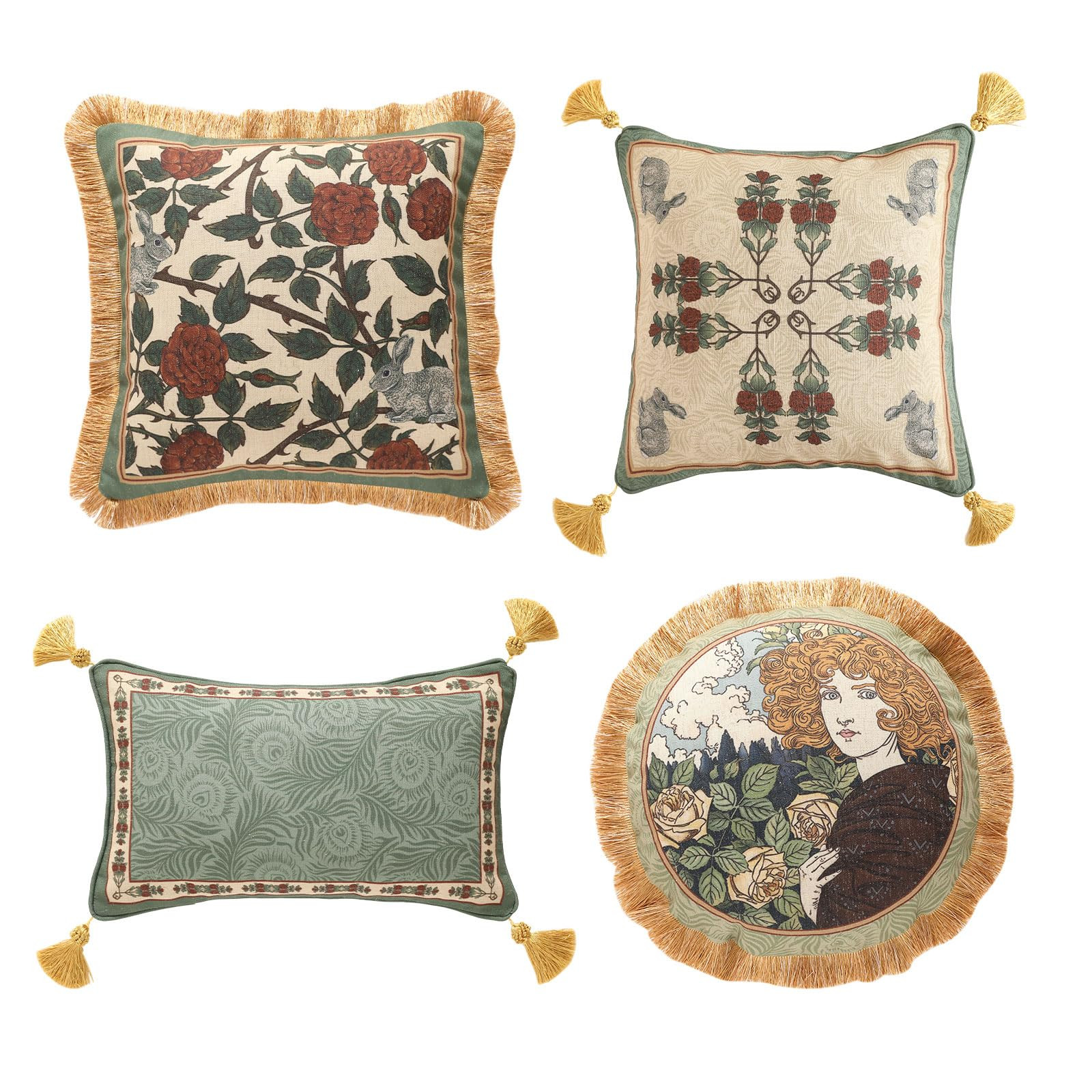 patdrea Designer Throw Pillow Covers Set of 4,French Elegant Green Linen with Rose Collection Pat... | Amazon (US)