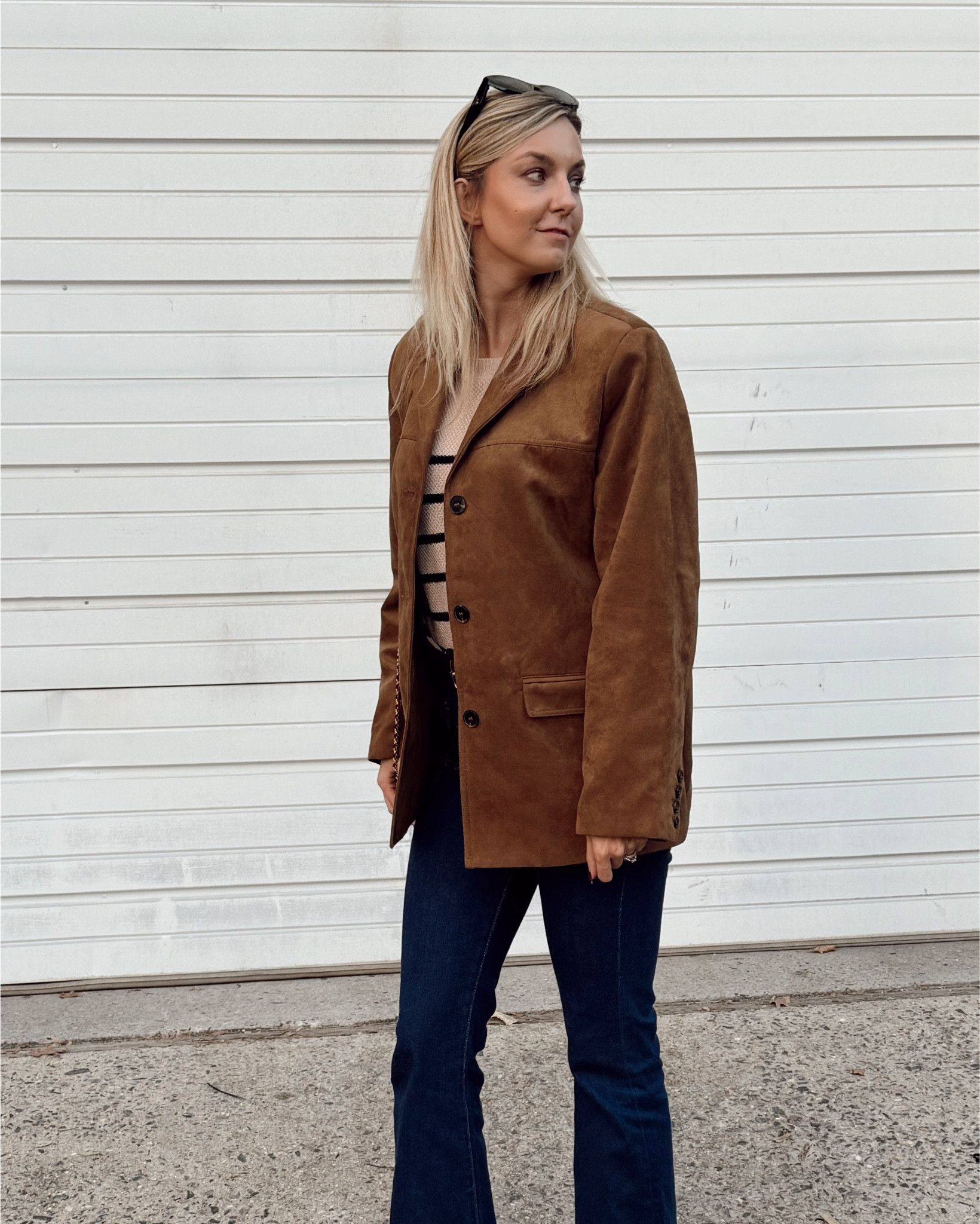 Suede jacket for fall.
Mine is from H&M, unfortunately sold out so linking similar! 
Amazon striped sweater,
Loft flare jeans,
Walmart beige booties 
ChocolateBrown belt from Nordstrom Rack

Fall outfit, brown jacket, fall jacket, business casual, fall fashion, jacket fall, street style, autumn outfit, trend alert,
Fall sweater

#LTKSeasonal #LTKStyleTip #LTKWorkwear