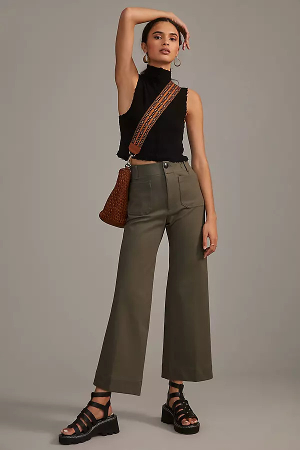 The Colette Cropped Wide-Leg Ponte Pants By Maeve in Green Size 24 P | Anthropologie (US)