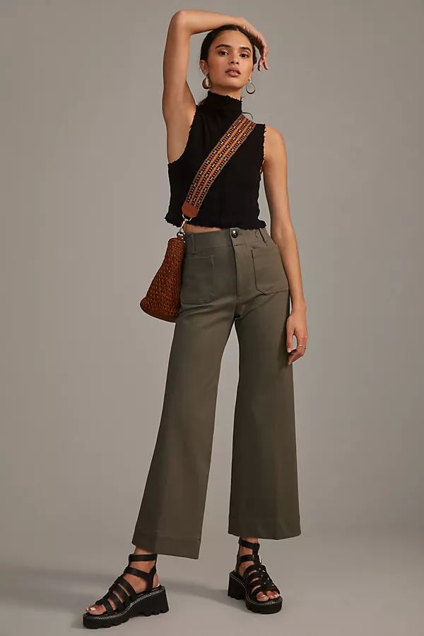 The Colette Cropped Wide-Leg Ponte Pants By Maeve in Green Size 31 | Anthropologie (US)