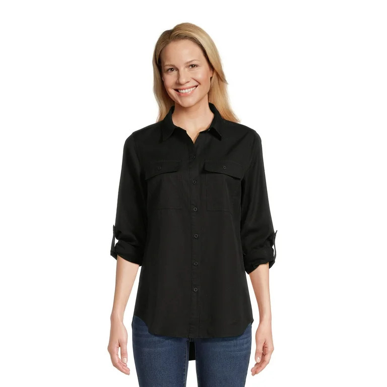 Time and Tru Women’s Button Front Utility Shirt, Sizes XS-XXXL | Walmart (US)