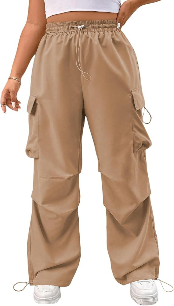 Verdusa Women's Plus Size Cargo Pants Drawstring Waist Ruched Baggy Parachute Pants Streetwear Jo... | Amazon (US)