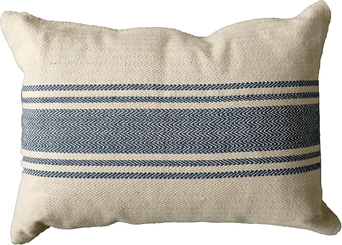 Creative Co-Op DA6448 Cream Cotton Canvas Pillow with Blue Stripes | Amazon (US)