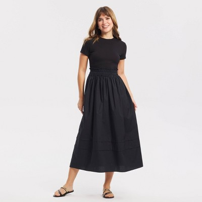 Women's Short Sleeve Smocked Waist Midi T-Shirt Dress - A New Day™ Black M | Target