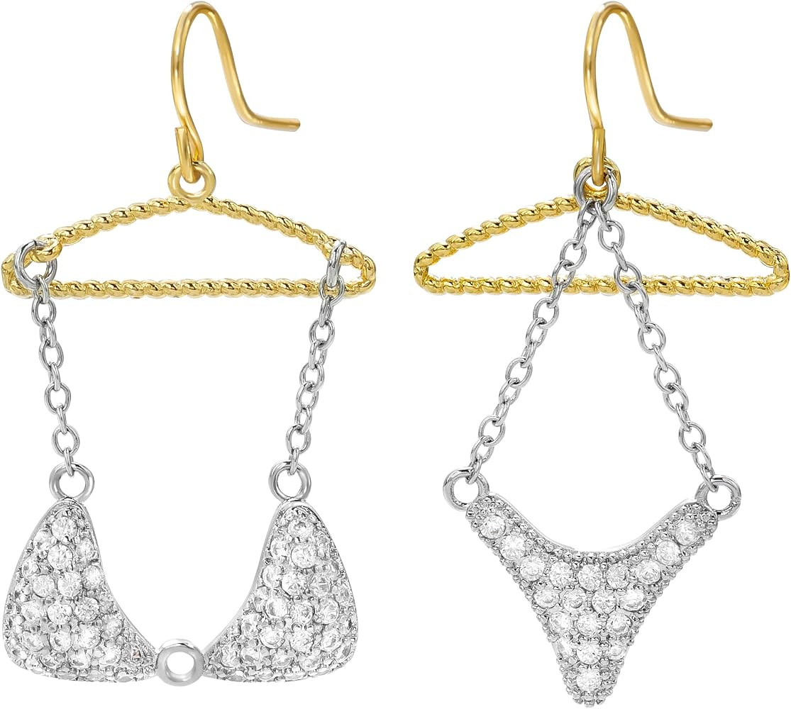 Creative Rhinestone Bikini Dangle Earrings Weird Asymmetrical Cubic Zirconia Dangle Earrings for ... | Amazon (US)