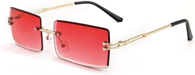 FEISEDY Vintage Rimless Sunglasses Rectangle Frameless Candy Color Glasses Women Men B2642 | Amazon (US)