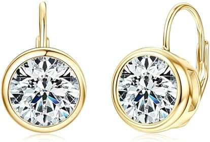 Moissanite Hoop Earrings, 925 Sterling Silver Hypoallergenic Bezel Set Leverback Drop Earrings fo... | Amazon (US)