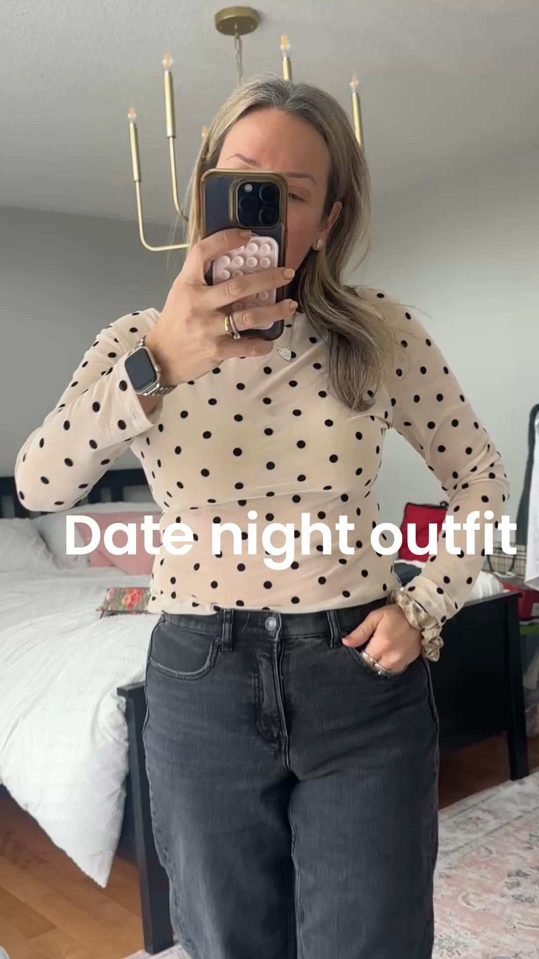 Sheer polka dot top and barrel leg jeans many ways. Top in medium but fits large. Size down. Jeans are medium. Perfect date night outfit 

#LTKgrwm #LTKSpringSale #LTKootd