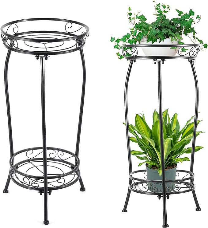 2-Pack Plant Stand Indoor Outdoor,Tall Black Metal Rustproof Stable Plant Stands,2 Tier 27.1 inch... | Amazon (US)