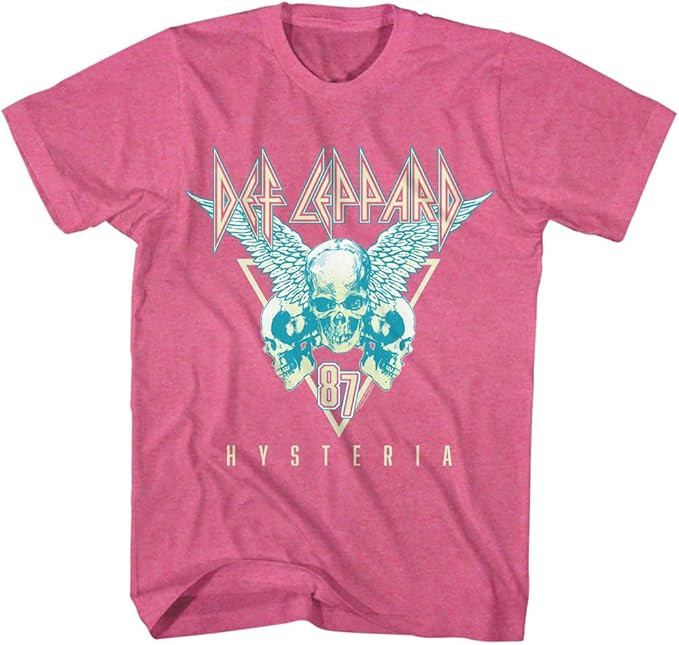Def Leppard Hysteria '87 Three Skulls Adult Pink Heather Short Sleeve T Shirt 80s Rock Music Grap... | Amazon (US)