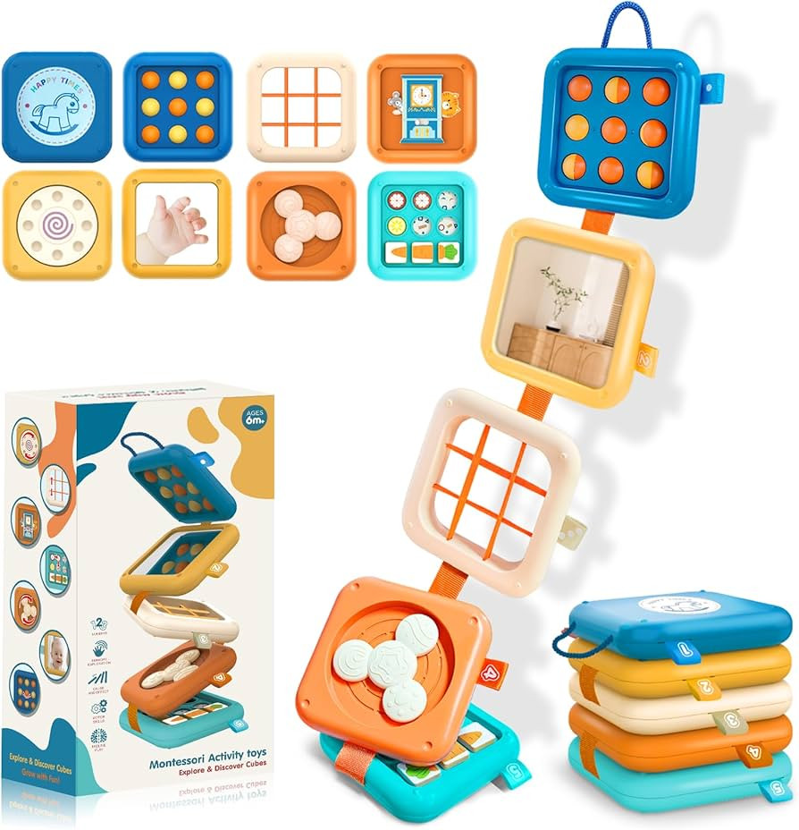 Montessori Toys for Baby 6-12 Months: Sensory Activity Cube with Fine Motor Skills - Travel Busy ... | Amazon (US)