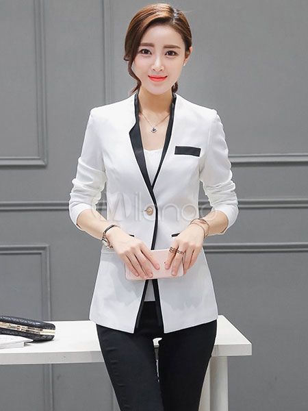 White Blazer Women Casual Jacket Long Sleeve Spring Coat For Women | Milanoo