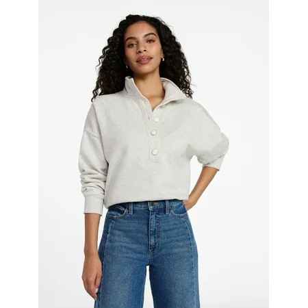 Time and Tru Women's Quarter Button Fleece Top with Long Sleeves, Size XS-XXXL | Walmart (US)