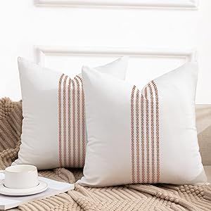 YCOLL Farmhouse Pillow Covers 18x18, Boho Throw Pillow Covers Set of 2, Burnt Orange Striped Line... | Amazon (US)