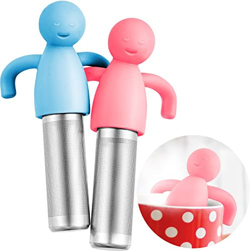 2 Pieces Tea Infuser for Loose Tea Cute Fine Mesh Tea Strainer Stainless Steel Tea Filter Ball Tea Diffuser Steeper for Teacups Teapots (Blue, Pink) | Amazon (US)