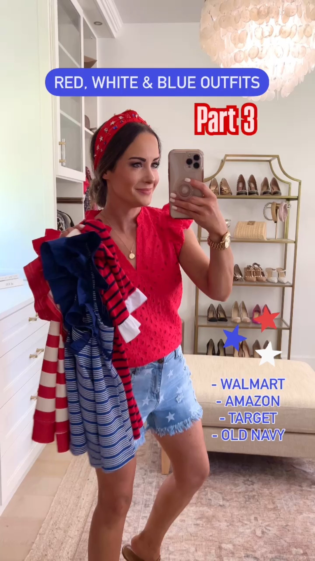 Wearing size S in almost all items but 
- sized up to M in the ruffle red shorts and the star denim shorts for extra length 
- sized down to XS in the old navy white crinkle pants and red stripe crinkle pants (so size down if between)
- sized up to M in the USA sequin top
- size down to xs in the LOFT shorts and top (which is more like my usual loft size) 
 

#LTKStyleTip #LTKSummerEdit