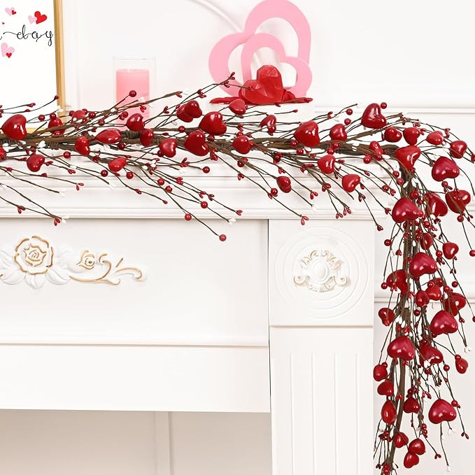 6 Ft Valentine's Day Garland for Mantel, Valentines Day Centerpiece for Table, Red Heart Garland,... | Amazon (US)