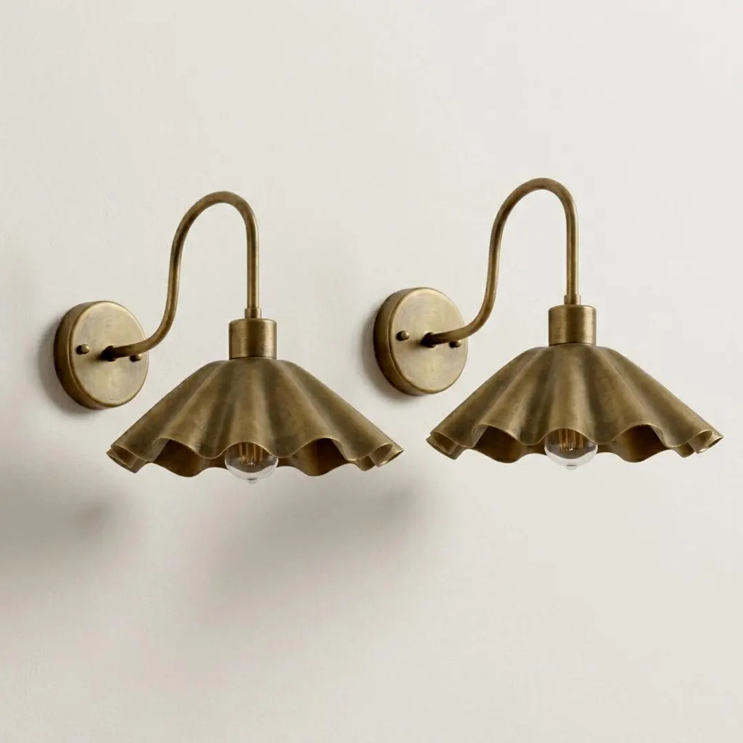 Set of 2 Gold Scalloped Wall Sconces | Brass Vanity Lighting Pair - Etsy | Etsy (US)