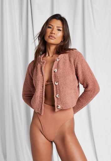 Missguided - Recycled Mocha Cosy Knit Cropped Cardigan | Missguided (US & CA)