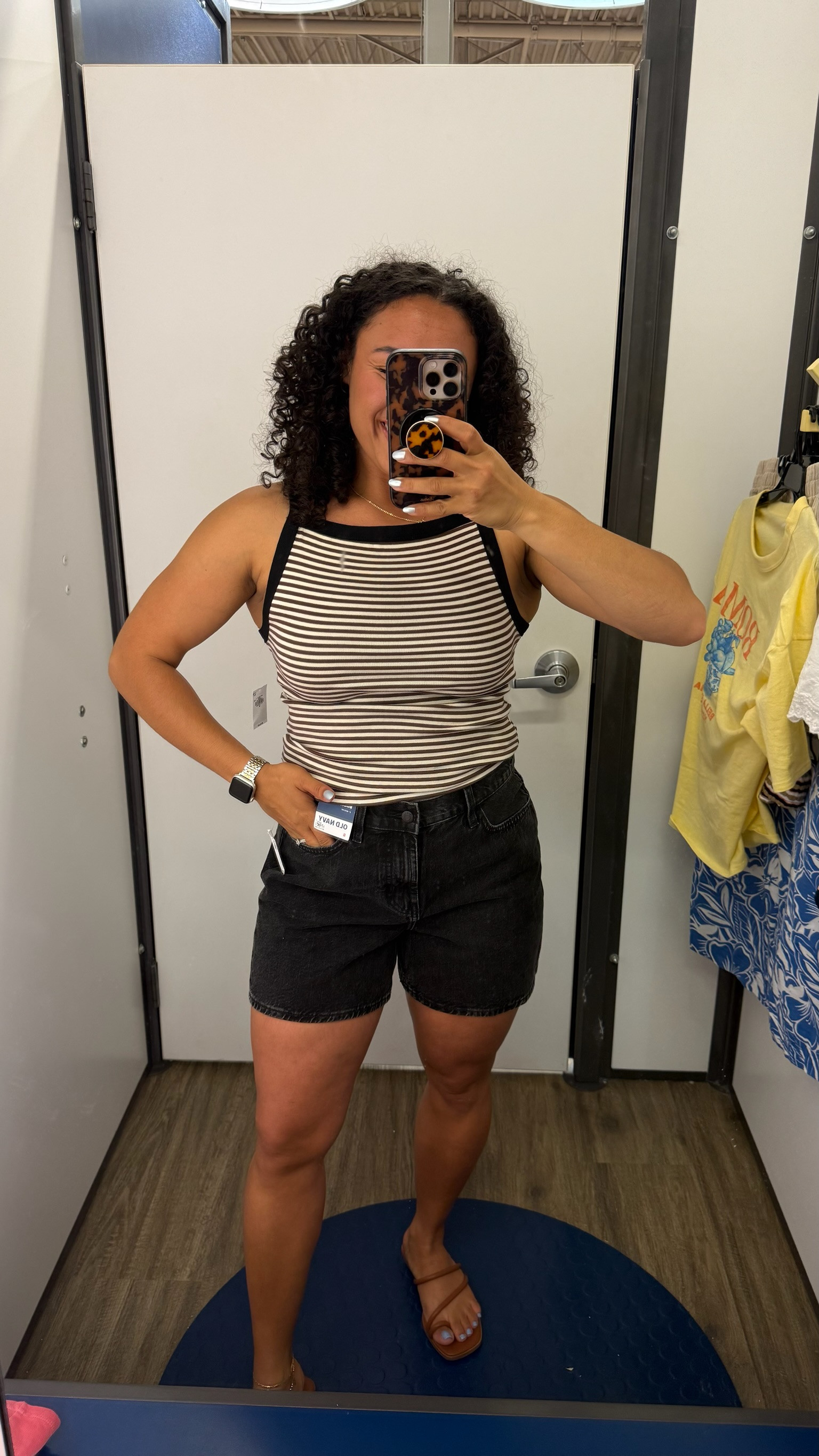 Old Navy summer outfit idea. This stripped tank top and denim shorts are the mom friendly look you'll wear on repeat. 

 #LTKootd #LTKmomlife #LTKSeasonal