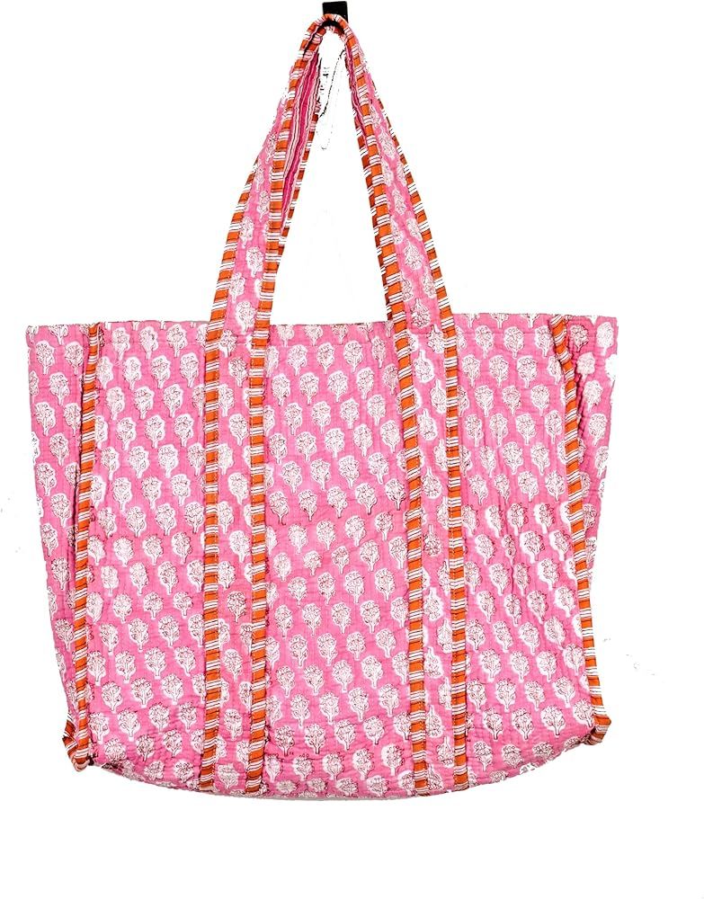 Quilted Cotton Handprinted Reversible Large multicolor Floral Tote Bag | Amazon (US)