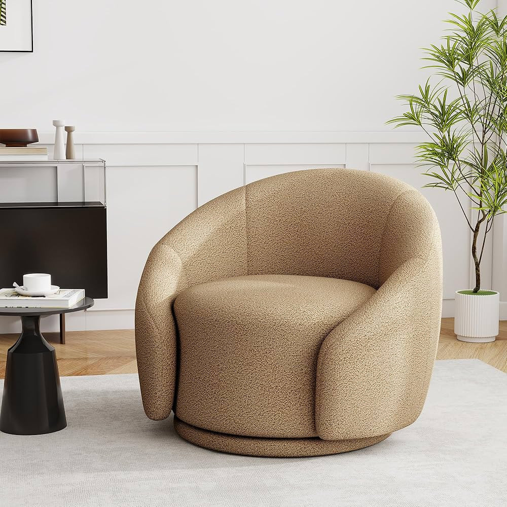 UIXE Swivel Accent Chair, Boucle Barrel Chair Upholstered Arm Chair for Living Room, Modern Round... | Amazon (US)