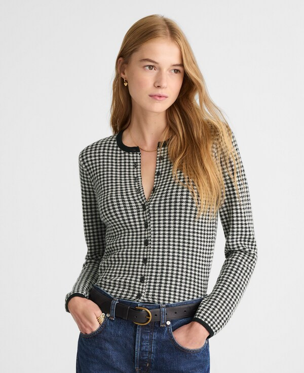 Houndstooth Crewneck Cardigan in 100% Merino Wool | Madewell
