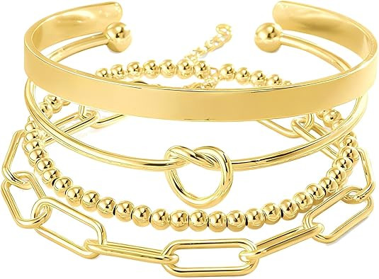 Reoxvo Gold Plated Bangle Cuff Bracelets for Women Non Tarnish Gold Bracelet Stack Jewelry Set fo... | Amazon (US)