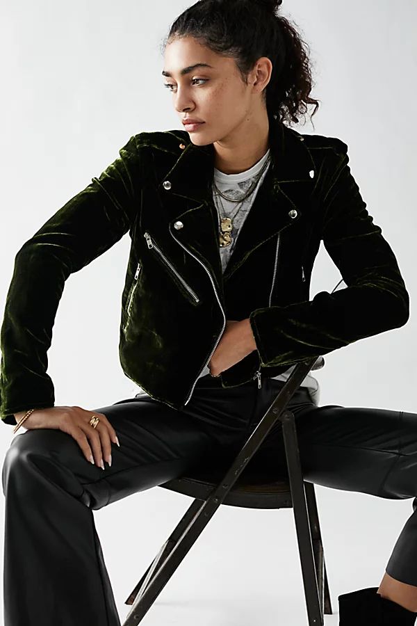 Velvet Moto Jacket by Understated Leather at Free People, Moss, S | Free People (Global - UK&FR Excluded)