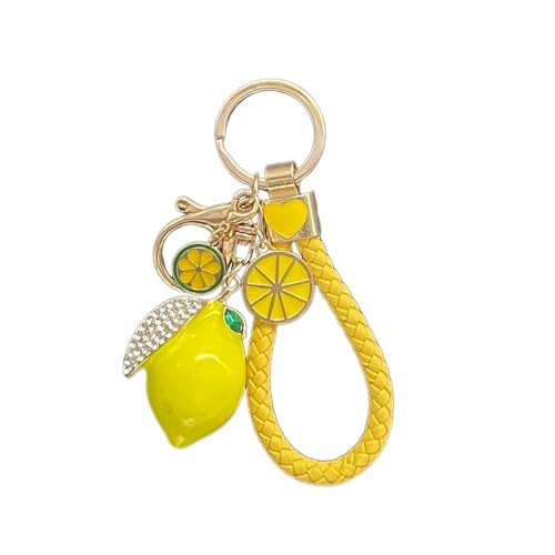 MBCwreemm Lemon Keychain with Faux Leather Strap & Rhinestones – Cute Fruit Bag Charm for Women, Purse, Car, Backpack – Yellow Citrus Pendant Key Ring Gift for Girls | Amazon (US)