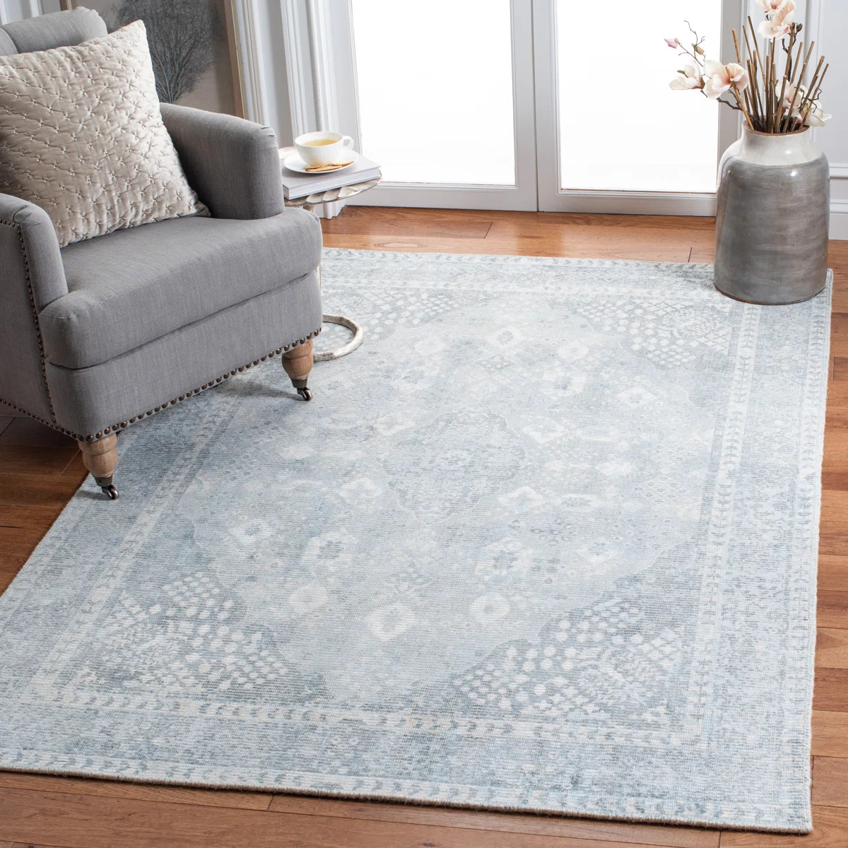 Panola Hand Loomed Wool/Viscose Oriental Rug in Gray/Light Blue | Wayfair North America