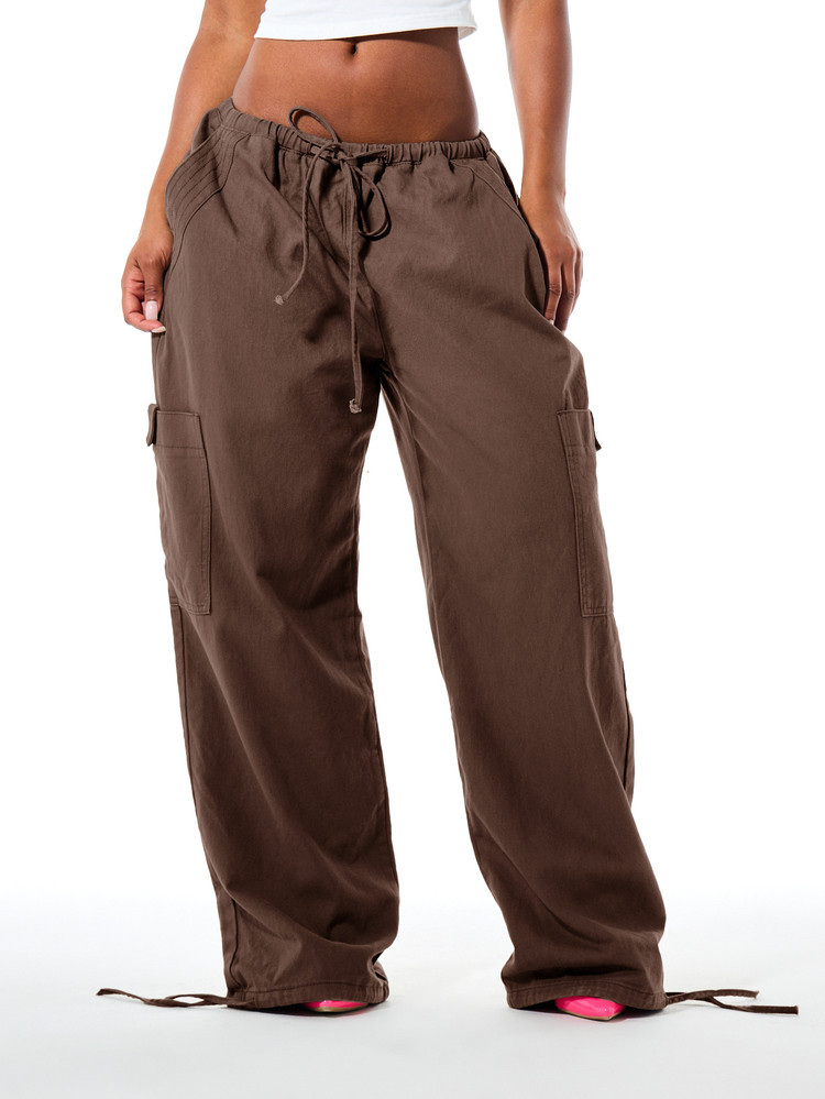 SUMWON WOMEN Wide Leg Cargo Trousers With Drawstring Waist Elasticated Waistband Side Pockets And... | SHEIN