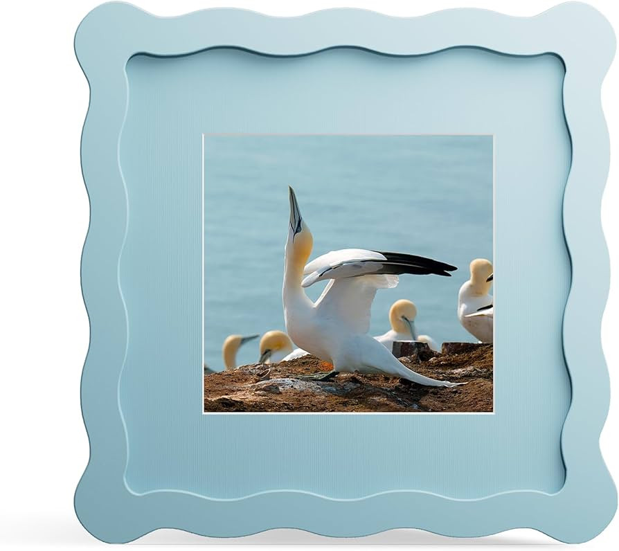 6x6 Picture Frame with Mat for 4x4, Wavy Edge Wooden Real Glass Photo Frame for Tabletop and Wall... | Amazon (US)