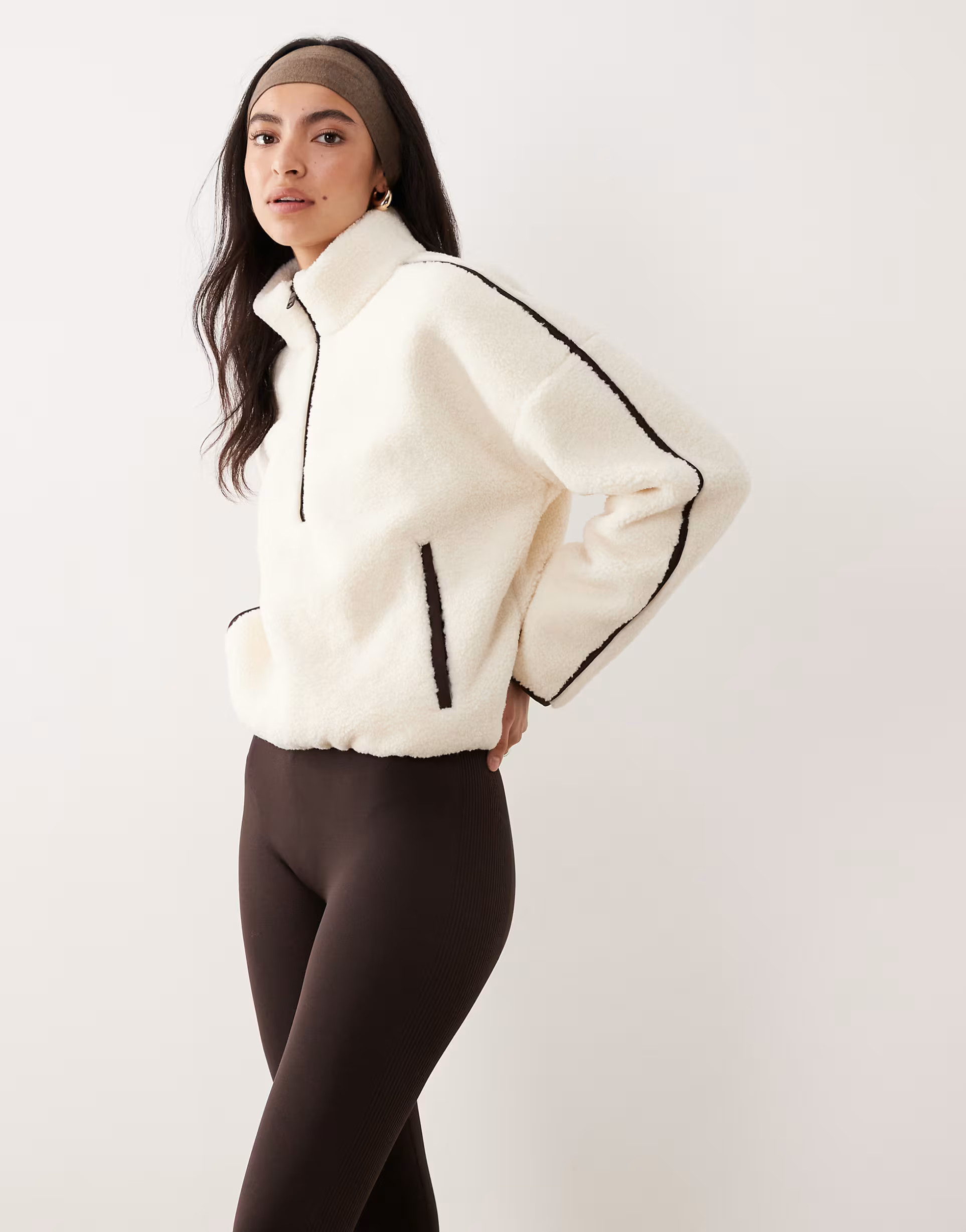 Abercrombie & Fitch YPB high neck quarter zip teddy fleece in cream | ASOS (Global)