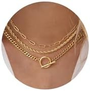 Gold Plated Necklaces for Women - Dainty Layered 14K Gold Plated Stack Paperclip Rope Cuban Toggl... | Amazon (US)
